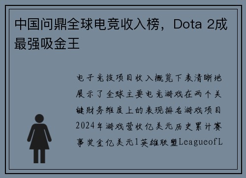 中国问鼎全球电竞收入榜，Dota 2成最强吸金王